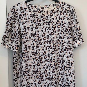 Loft blouse, size S (generous small), animal print (white, black, pink)